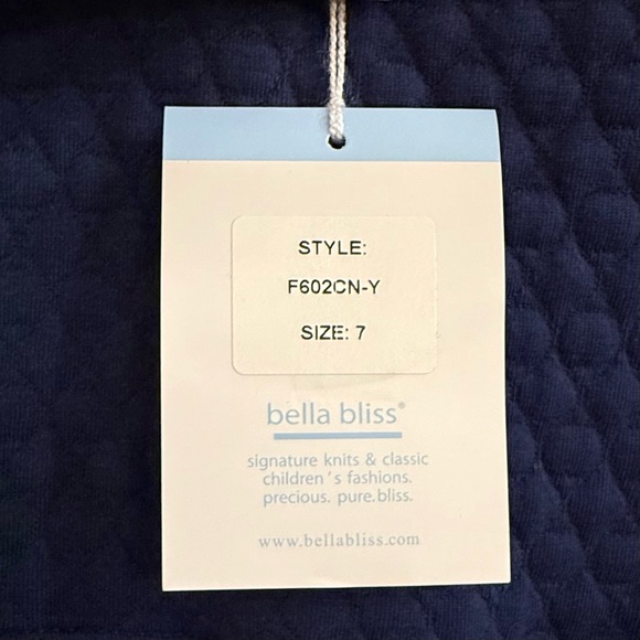 NWT Bella Bliss Navy Quilted Dress Girls 7 Button Back Classic Preppy - Picture 2 of 10